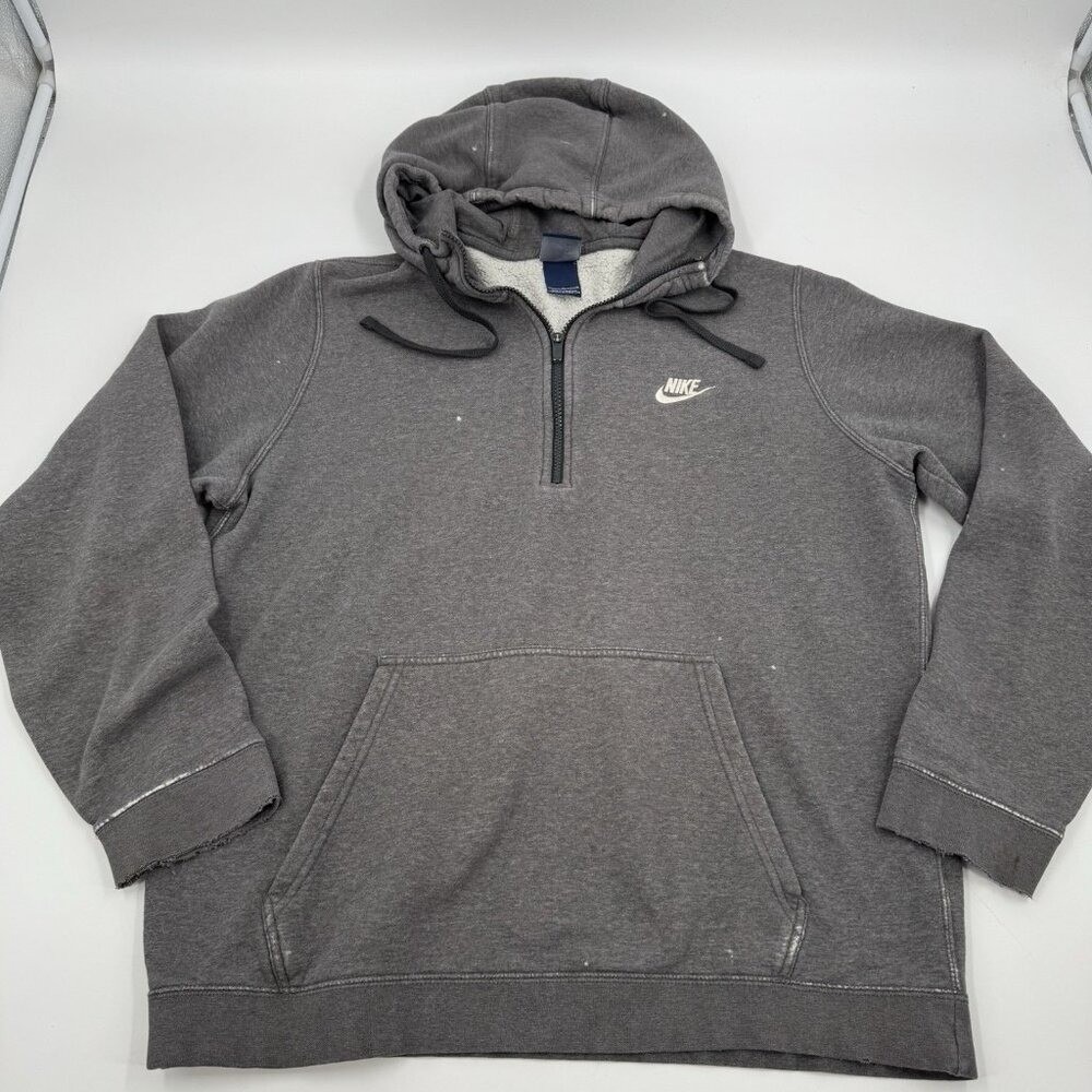 Nike Gray Pullover Hoodie Sweatshirt Quarter Zip Pocket Logo Men's L